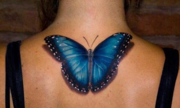 Blue-Realistic-Butterfly-Tattoo-On-Neck-nt61032