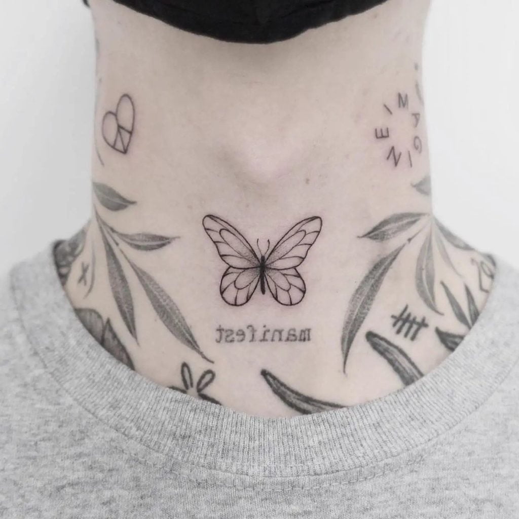 Butterfly Front Neck Tattoo