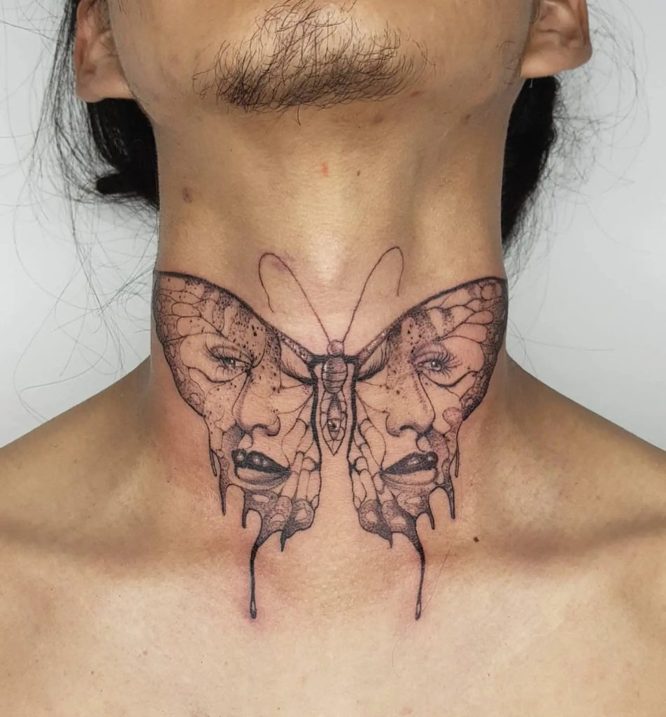 Butterfly Front Neck Tattoo