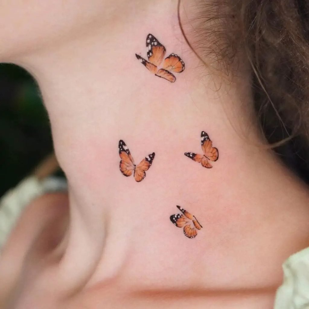 Simple Butterfly Side Neck Tattoo