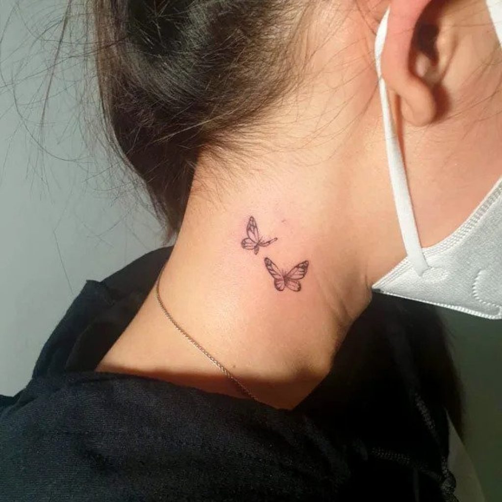 Simple Butterfly Side Neck Tattoo