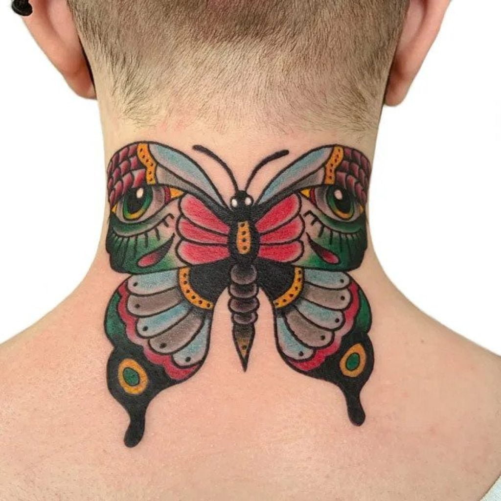 butterfly neck tattoo