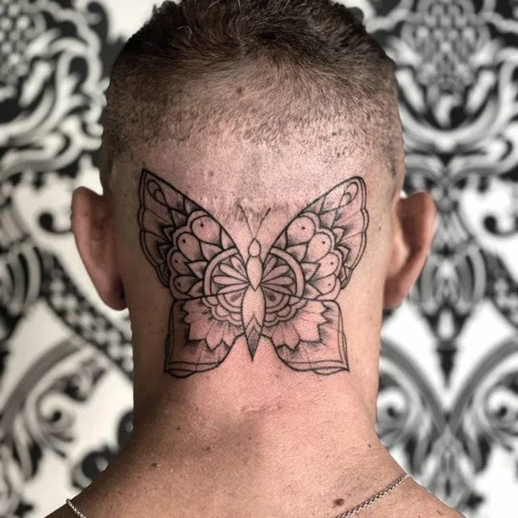 butterfly neck tattoo