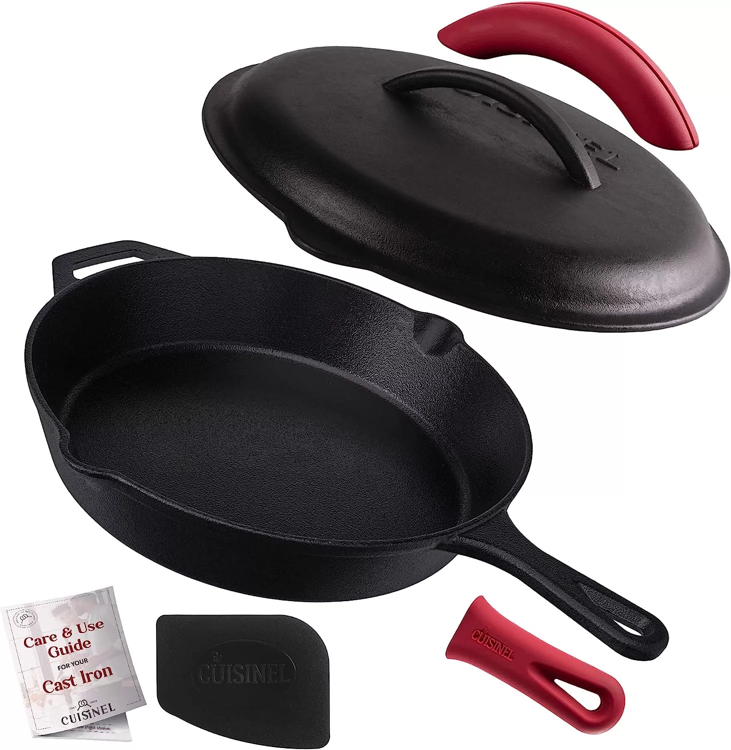 Cuisinel Cast Iron Pre-Seasoned Covered Frying Pan Set