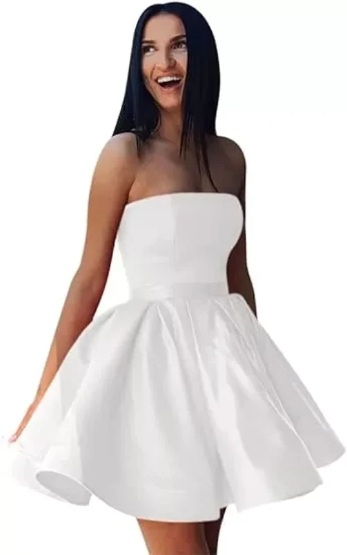 AlfaBridal Junior's Strapless Homecoming Dresses Corset Draped Short Satin Cocktail Gowns Formal Graduation Dresses