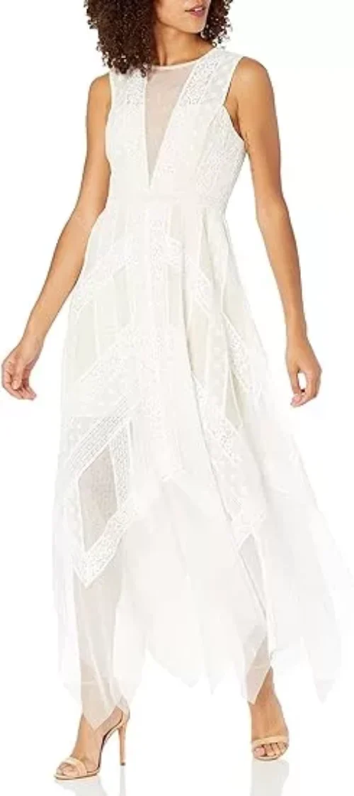 BCBGMAXAZRIA Women's Flowy Lace Cocktail Dress