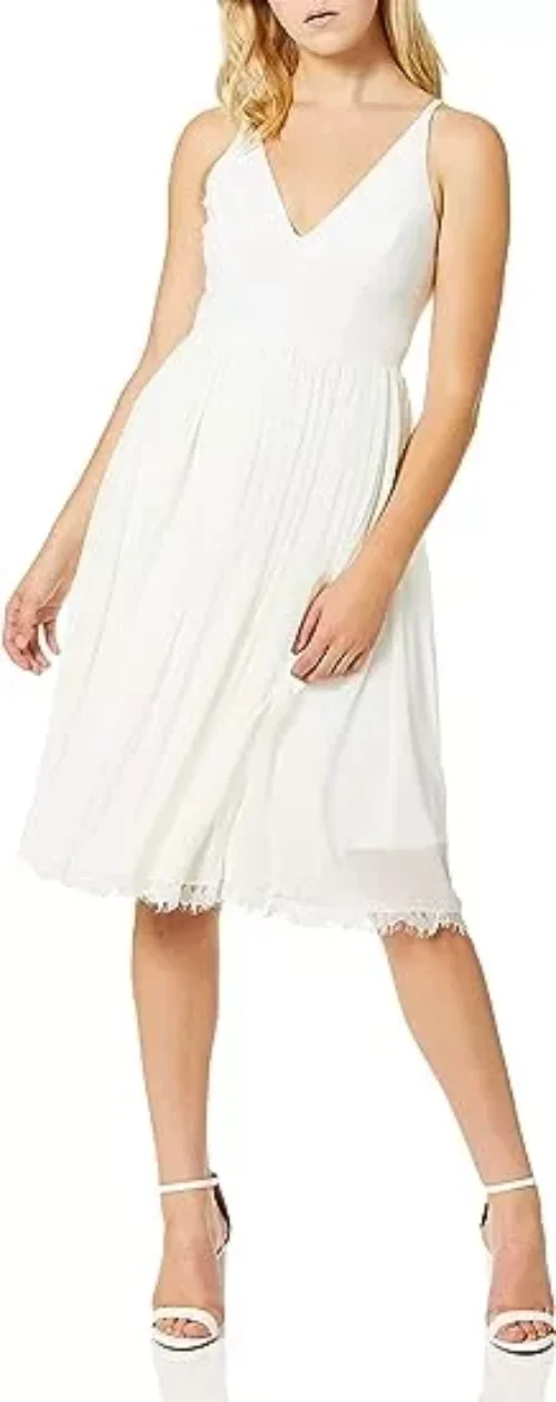 Dress the Population Women's Alicia Sleeveless Plunging Fit and Flare Midi Dress