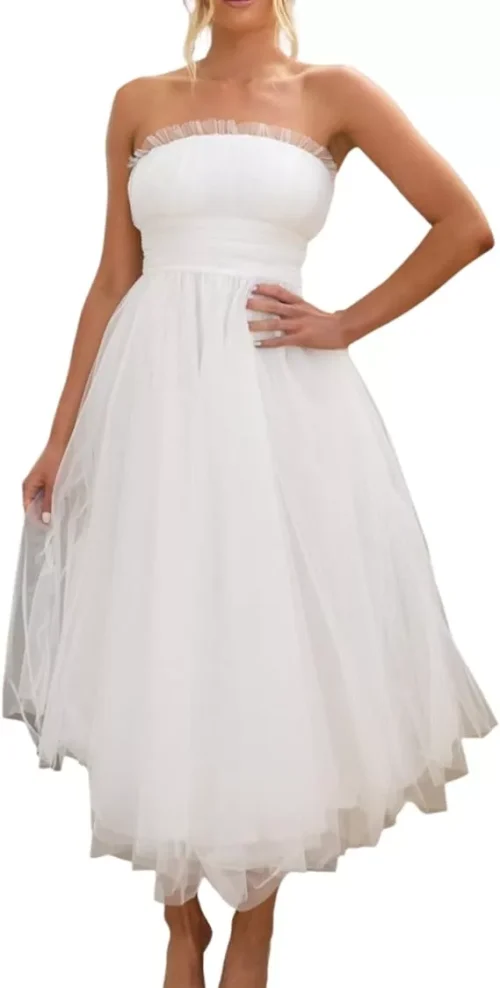 Women Tulle Dress Short Puffy Prom Dress Strapless Mesh Ruffle Cocktail Party Dress Plus Size Dresses for Women